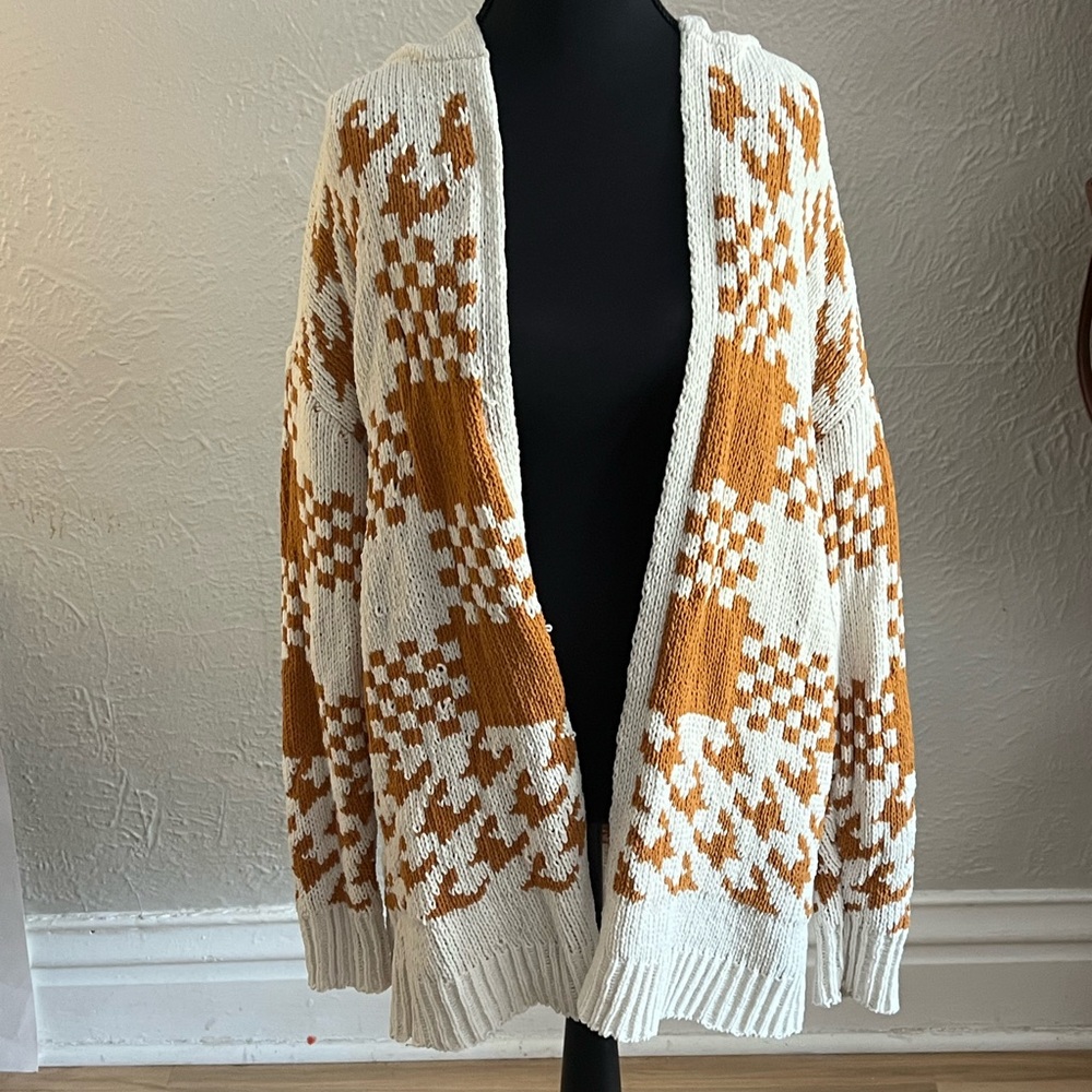 Cozy Cream and Brown Patterned Cardigan